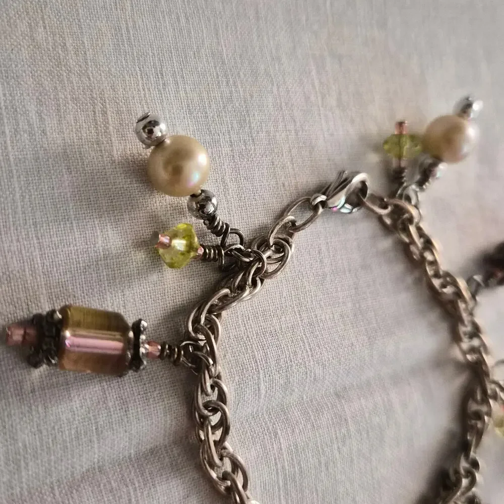 Vintage Fairycore‎ Glass Bead Pearl Charm Bracelet Whimsigoth Cottagecore